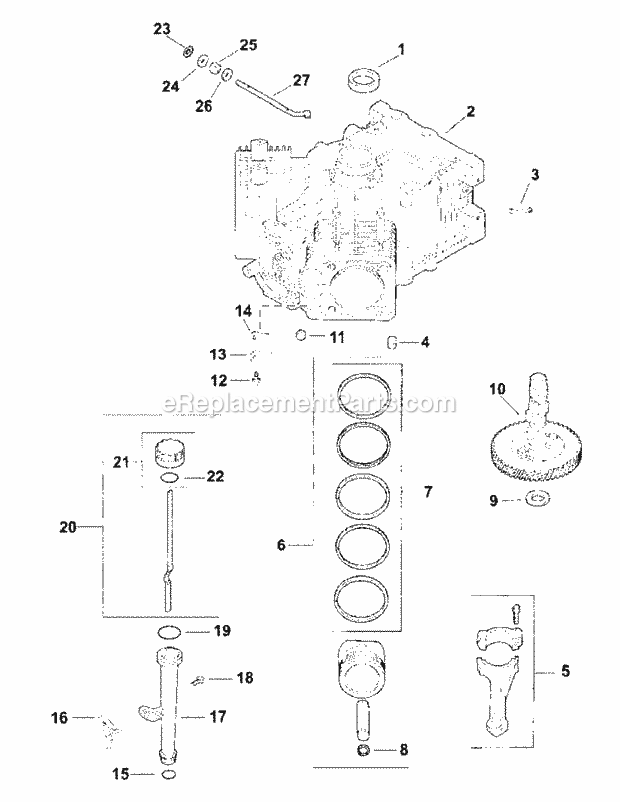Cv730-0025 Crankcase Diagram and Parts List for M54-KH 53BB5B8W750-25-HP Cub Cadet Lawn Tractor